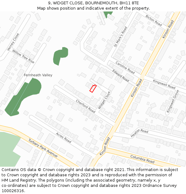 9, WIDGET CLOSE, BOURNEMOUTH, BH11 8TE: Location map and indicative extent of plot