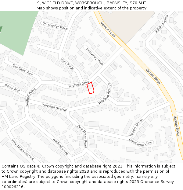 9, WIGFIELD DRIVE, WORSBROUGH, BARNSLEY, S70 5HT: Location map and indicative extent of plot
