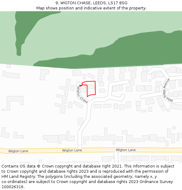 9, WIGTON CHASE, LEEDS, LS17 8SG: Location map and indicative extent of plot