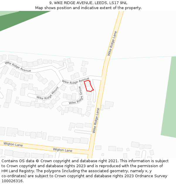 9, WIKE RIDGE AVENUE, LEEDS, LS17 9NL: Location map and indicative extent of plot