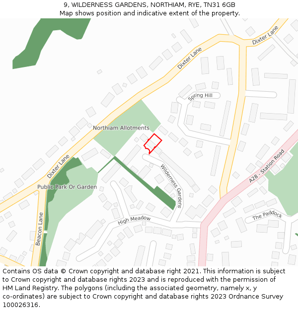 9, WILDERNESS GARDENS, NORTHIAM, RYE, TN31 6GB: Location map and indicative extent of plot