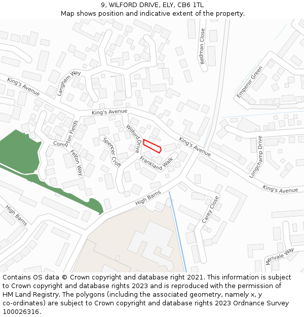 9, WILFORD DRIVE, ELY, CB6 1TL: Location map and indicative extent of plot