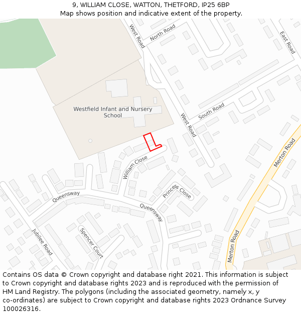 9, WILLIAM CLOSE, WATTON, THETFORD, IP25 6BP: Location map and indicative extent of plot