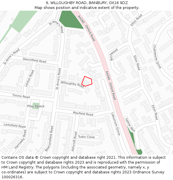 9, WILLOUGHBY ROAD, BANBURY, OX16 9DZ: Location map and indicative extent of plot