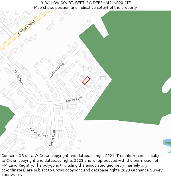 9, WILLOW COURT, BEETLEY, DEREHAM, NR20 4TE: Location map and indicative extent of plot