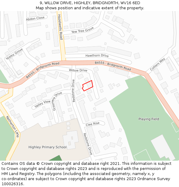 9, WILLOW DRIVE, HIGHLEY, BRIDGNORTH, WV16 6ED: Location map and indicative extent of plot