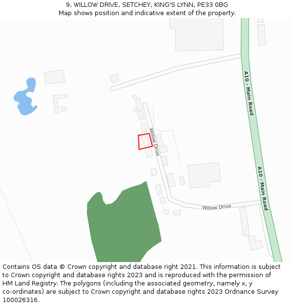 9, WILLOW DRIVE, SETCHEY, KING'S LYNN, PE33 0BG: Location map and indicative extent of plot