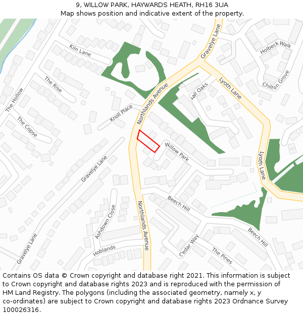 9, WILLOW PARK, HAYWARDS HEATH, RH16 3UA: Location map and indicative extent of plot