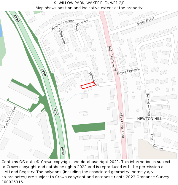 9, WILLOW PARK, WAKEFIELD, WF1 2JP: Location map and indicative extent of plot