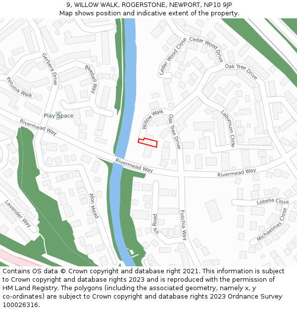 9, WILLOW WALK, ROGERSTONE, NEWPORT, NP10 9JP: Location map and indicative extent of plot