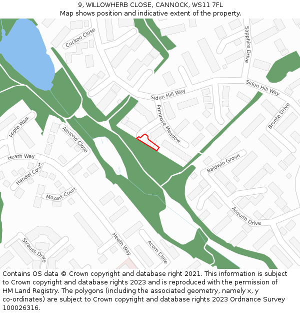 9, WILLOWHERB CLOSE, CANNOCK, WS11 7FL: Location map and indicative extent of plot