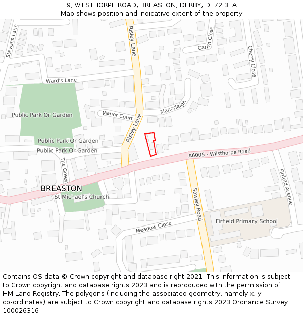 9, WILSTHORPE ROAD, BREASTON, DERBY, DE72 3EA: Location map and indicative extent of plot