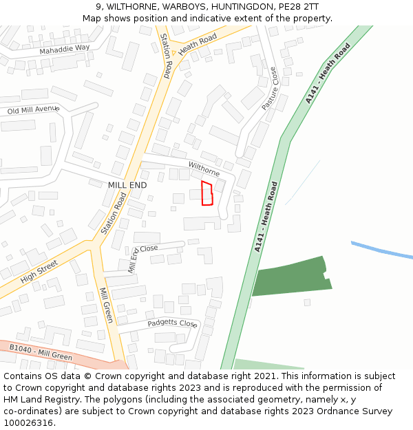 9, WILTHORNE, WARBOYS, HUNTINGDON, PE28 2TT: Location map and indicative extent of plot