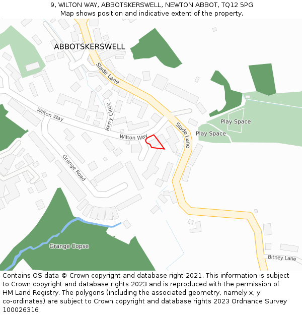 9, WILTON WAY, ABBOTSKERSWELL, NEWTON ABBOT, TQ12 5PG: Location map and indicative extent of plot