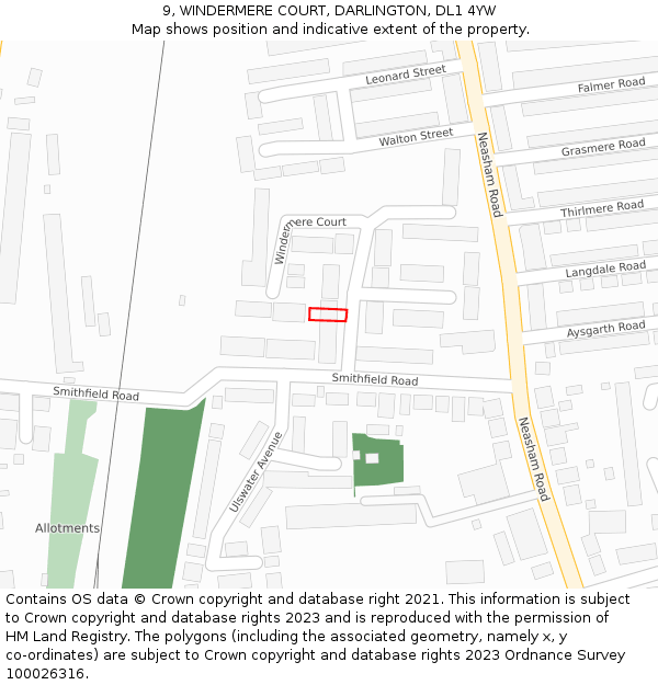 9, WINDERMERE COURT, DARLINGTON, DL1 4YW: Location map and indicative extent of plot