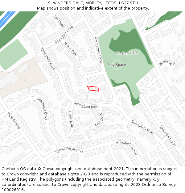 9, WINDERS DALE, MORLEY, LEEDS, LS27 9TH: Location map and indicative extent of plot