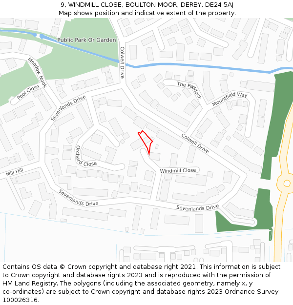 9, WINDMILL CLOSE, BOULTON MOOR, DERBY, DE24 5AJ: Location map and indicative extent of plot
