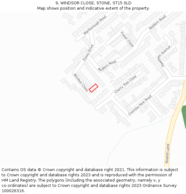 9, WINDSOR CLOSE, STONE, ST15 0LD: Location map and indicative extent of plot