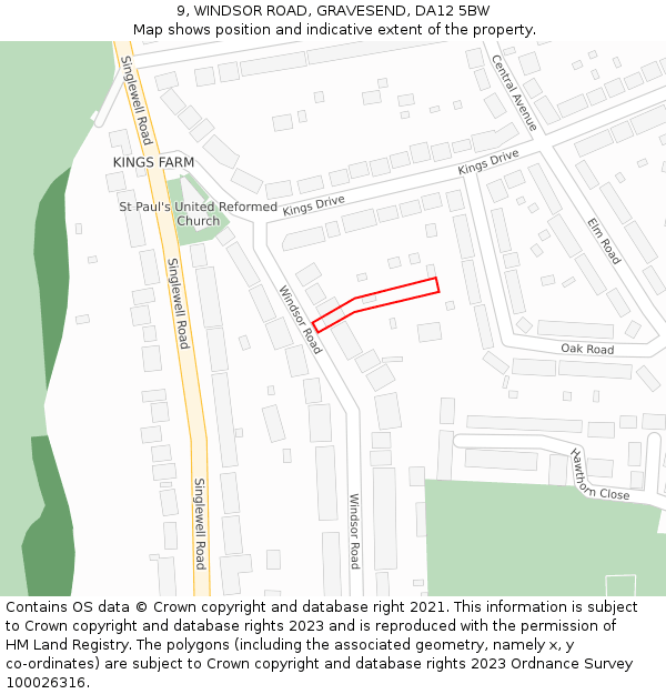 9, WINDSOR ROAD, GRAVESEND, DA12 5BW: Location map and indicative extent of plot
