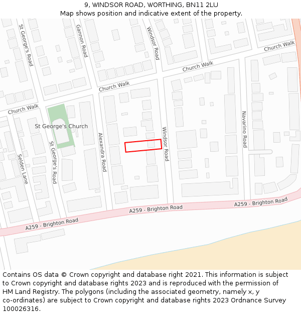 9, WINDSOR ROAD, WORTHING, BN11 2LU: Location map and indicative extent of plot