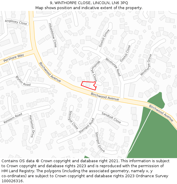 9, WINTHORPE CLOSE, LINCOLN, LN6 3PQ: Location map and indicative extent of plot
