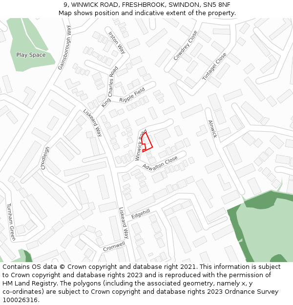 9, WINWICK ROAD, FRESHBROOK, SWINDON, SN5 8NF: Location map and indicative extent of plot