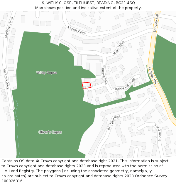 9, WITHY CLOSE, TILEHURST, READING, RG31 4SQ: Location map and indicative extent of plot