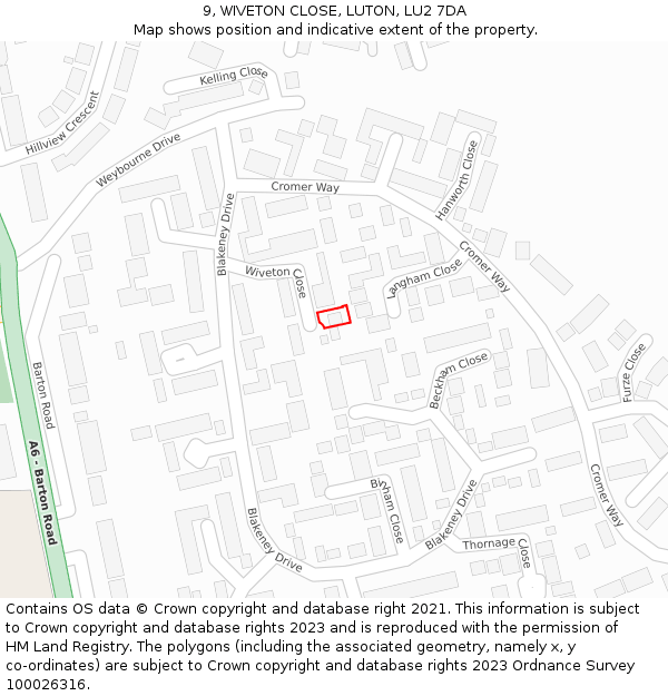 9, WIVETON CLOSE, LUTON, LU2 7DA: Location map and indicative extent of plot