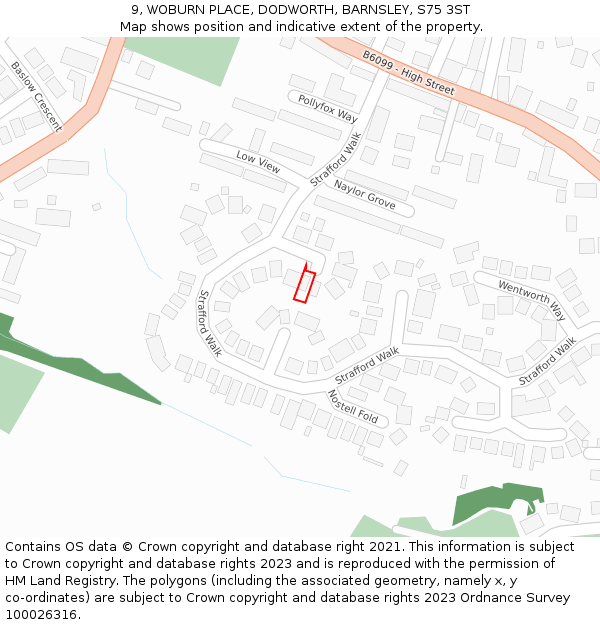 9, WOBURN PLACE, DODWORTH, BARNSLEY, S75 3ST: Location map and indicative extent of plot