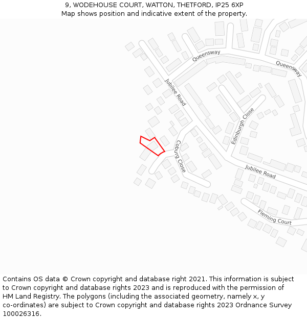 9, WODEHOUSE COURT, WATTON, THETFORD, IP25 6XP: Location map and indicative extent of plot