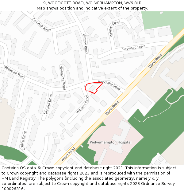 9, WOODCOTE ROAD, WOLVERHAMPTON, WV6 8LP: Location map and indicative extent of plot
