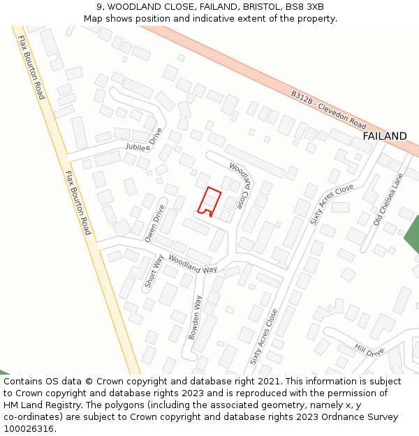 9, WOODLAND CLOSE, FAILAND, BRISTOL, BS8 3XB: Location map and indicative extent of plot