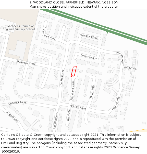 9, WOODLAND CLOSE, FARNSFIELD, NEWARK, NG22 8DN: Location map and indicative extent of plot