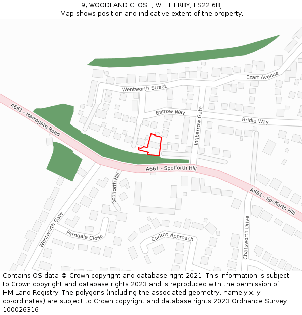 9, WOODLAND CLOSE, WETHERBY, LS22 6BJ: Location map and indicative extent of plot