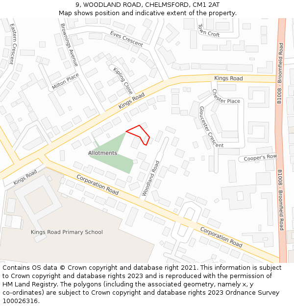 9, WOODLAND ROAD, CHELMSFORD, CM1 2AT: Location map and indicative extent of plot