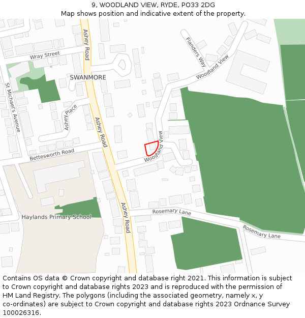 9, WOODLAND VIEW, RYDE, PO33 2DG: Location map and indicative extent of plot