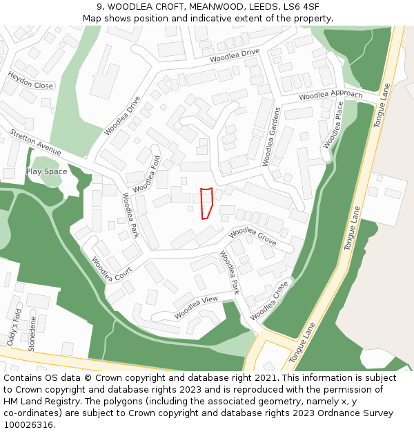 9, WOODLEA CROFT, MEANWOOD, LEEDS, LS6 4SF: Location map and indicative extent of plot