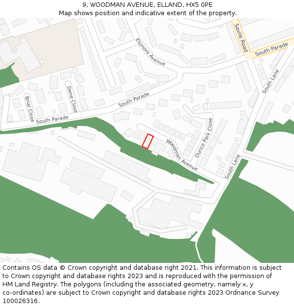 9, WOODMAN AVENUE, ELLAND, HX5 0PE: Location map and indicative extent of plot