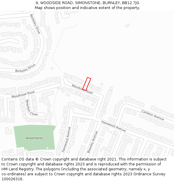 9, WOODSIDE ROAD, SIMONSTONE, BURNLEY, BB12 7JG: Location map and indicative extent of plot