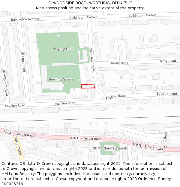 9, WOODSIDE ROAD, WORTHING, BN14 7HG: Location map and indicative extent of plot
