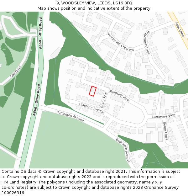 9, WOODSLEY VIEW, LEEDS, LS16 8FQ: Location map and indicative extent of plot