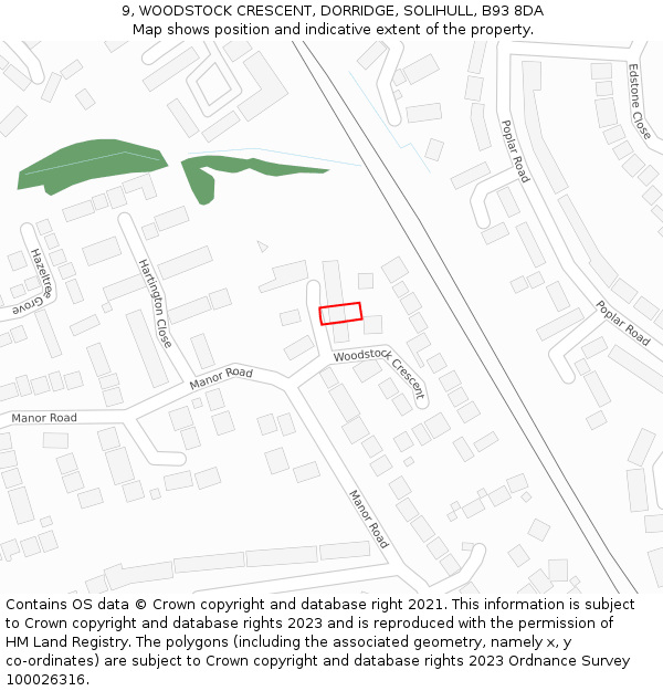 9, WOODSTOCK CRESCENT, DORRIDGE, SOLIHULL, B93 8DA: Location map and indicative extent of plot