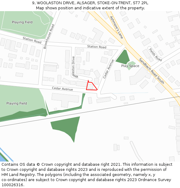 9, WOOLASTON DRIVE, ALSAGER, STOKE-ON-TRENT, ST7 2PL: Location map and indicative extent of plot