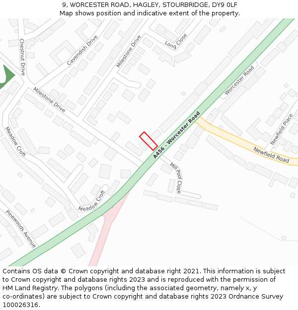 9, WORCESTER ROAD, HAGLEY, STOURBRIDGE, DY9 0LF: Location map and indicative extent of plot