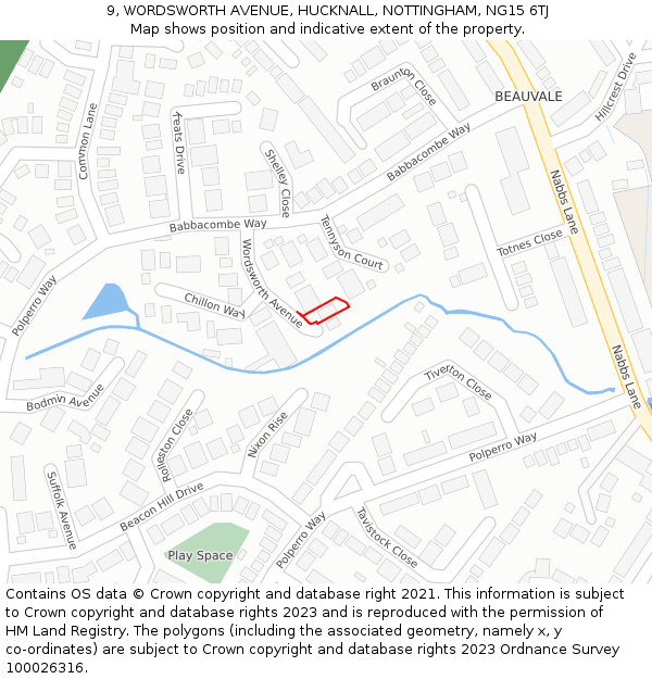 9, WORDSWORTH AVENUE, HUCKNALL, NOTTINGHAM, NG15 6TJ: Location map and indicative extent of plot