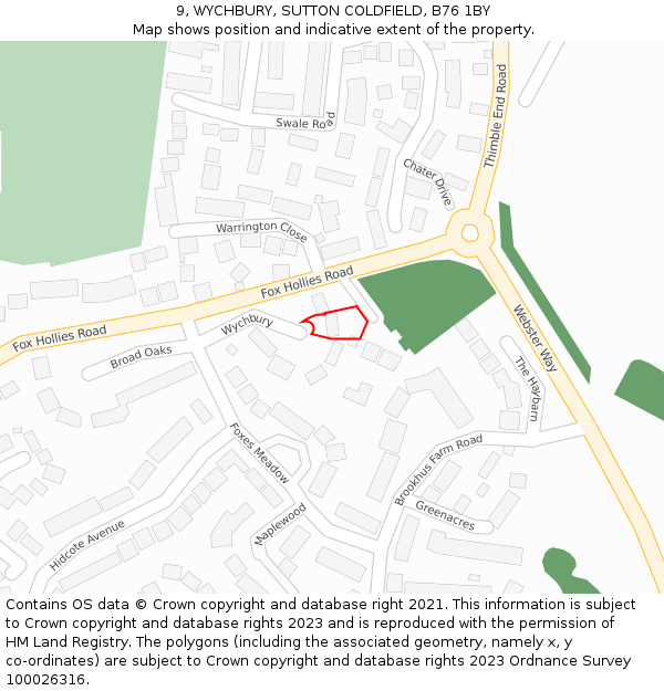 9, WYCHBURY, SUTTON COLDFIELD, B76 1BY: Location map and indicative extent of plot