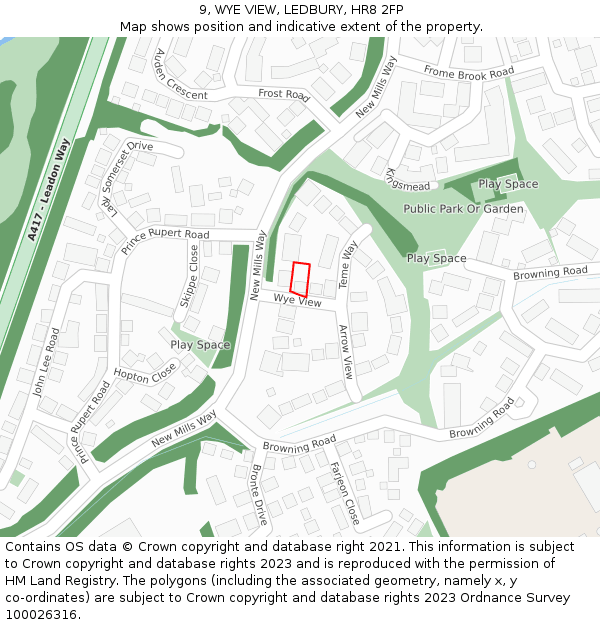 9, WYE VIEW, LEDBURY, HR8 2FP: Location map and indicative extent of plot