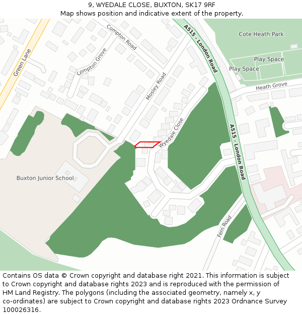 9, WYEDALE CLOSE, BUXTON, SK17 9RF: Location map and indicative extent of plot