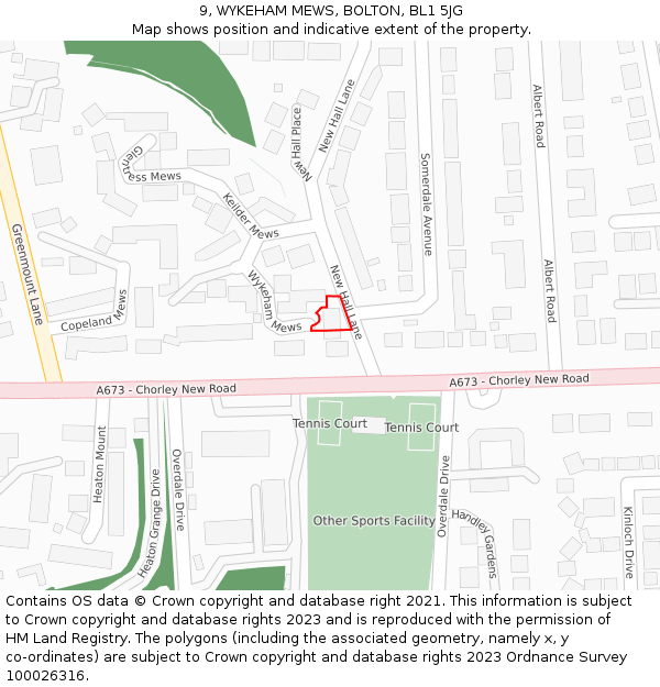 9, WYKEHAM MEWS, BOLTON, BL1 5JG: Location map and indicative extent of plot