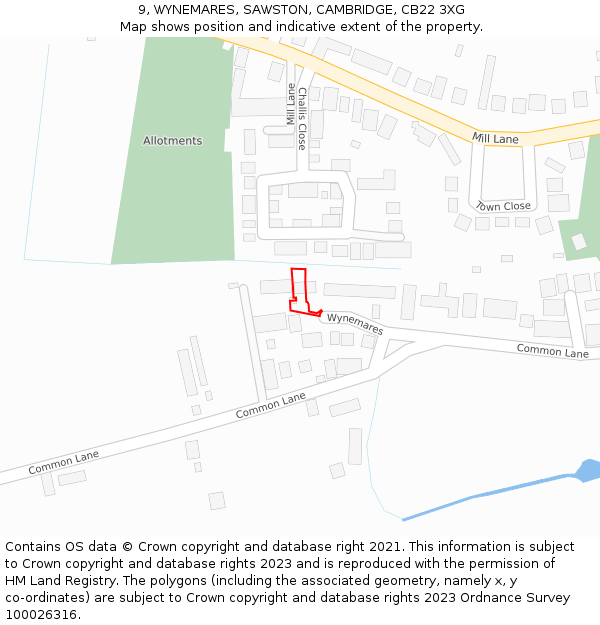 9, WYNEMARES, SAWSTON, CAMBRIDGE, CB22 3XG: Location map and indicative extent of plot